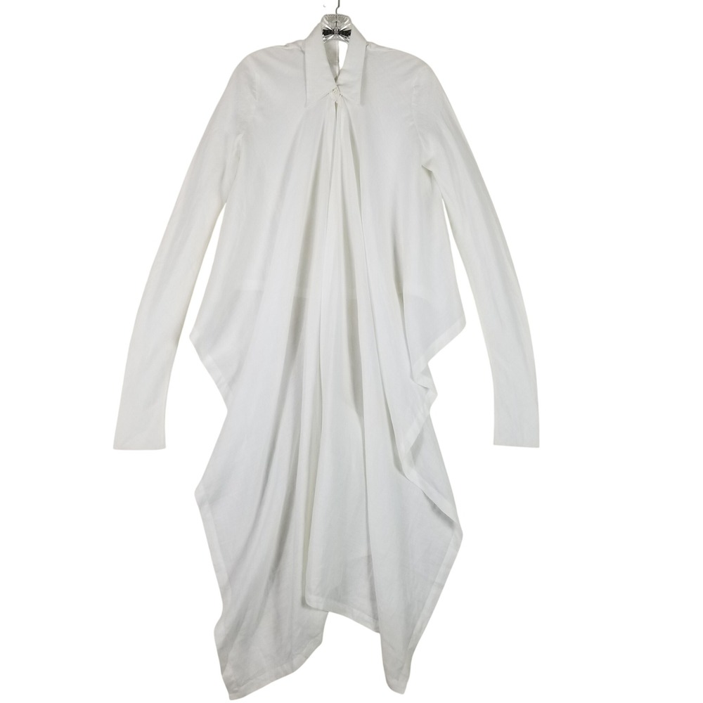 Peachoo + Krejberg Blouse Women Small White Avant-Garde Draped Asymmetric Hem